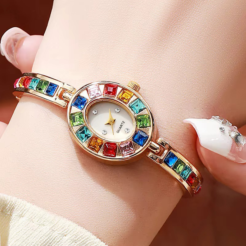 zkceenier Armbanduhr Quarz, Edelstahl, Gold, Bunt, Diamantbesetzt, Damen - Bild 2