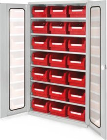 Kappes Grossraumschrank Mod. 13 in Grau mit Sichtfenstertüren aus Glas, internen Schubladen, Regalböden und Schloss, B/T/H: 113 x 59 x 195 cm - Bild 1