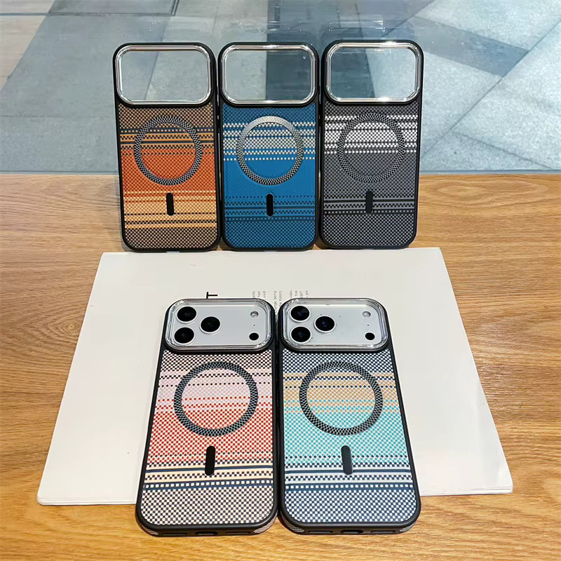 MUQGEW Magnetische iPhone Hülle mit bunter Kohlefaser-Textur und Streifen Design, stoßfeste Schutzhülle für iPhone 17, 16, 15, 14, 13, 12 Pro Max Plus, Multicolor - Bild 2
