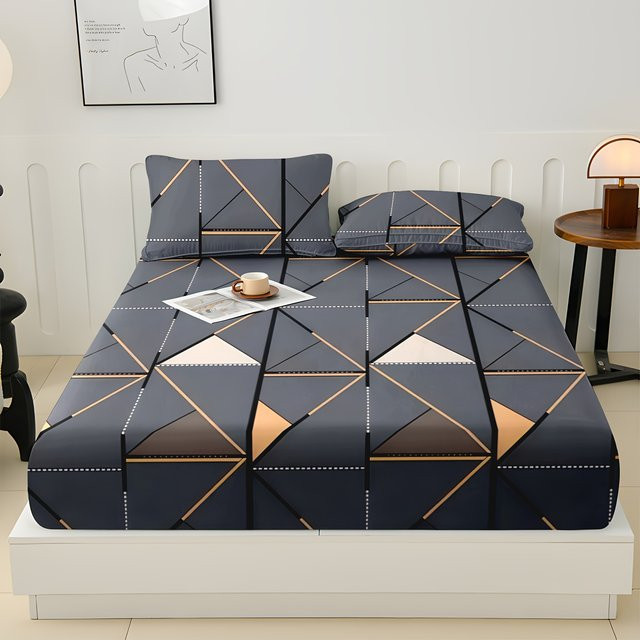 ANGPU Spannbettlaken-Set aus 100 % Baumwolle in Grau mit zwei Kissenbezügen und weichem Flannelette-Finish - Bild 1
