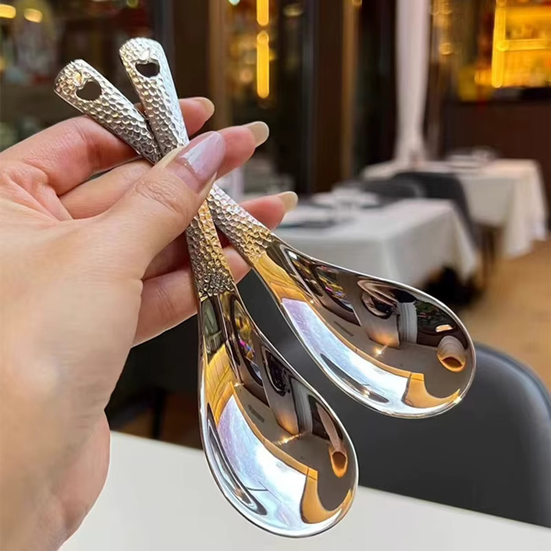 HUXUAN Koreanischer Suppenlöffel aus Edelstahl in Silber, poliert mit großer Kapazität für Suppe und Reis - Bild 2