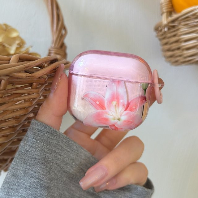 Transparente Schutzhülle mit Lilien- und Sternmuster in Rosa für Apple AirPods 1 2 3 4 Pro und Pro 2 - Bild 1