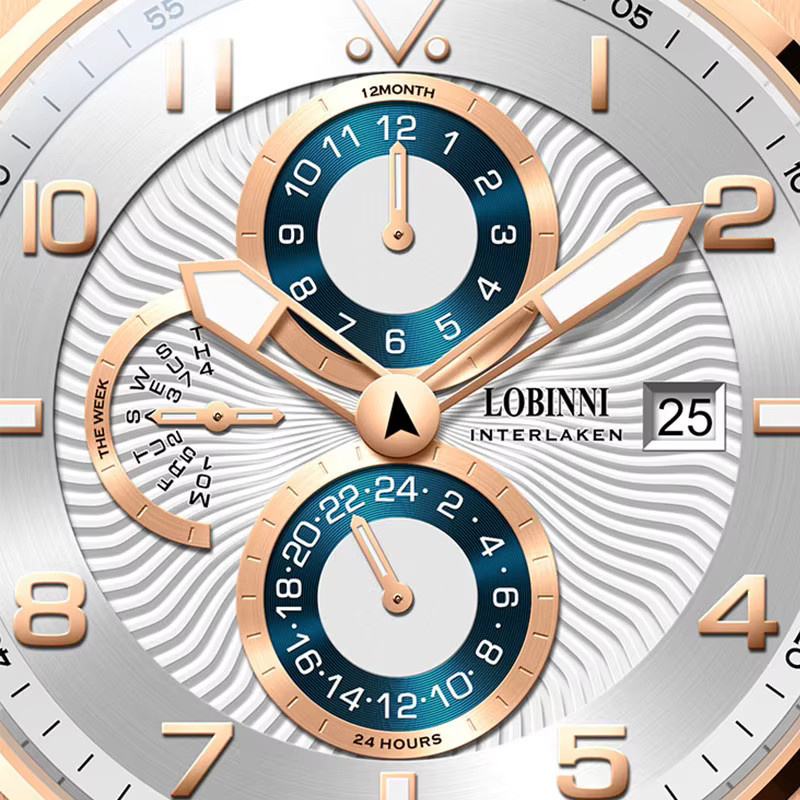 LOBINNI Armbanduhr Automatik, Edelstahl, Roségold, Leder, Herren - Bild 3
