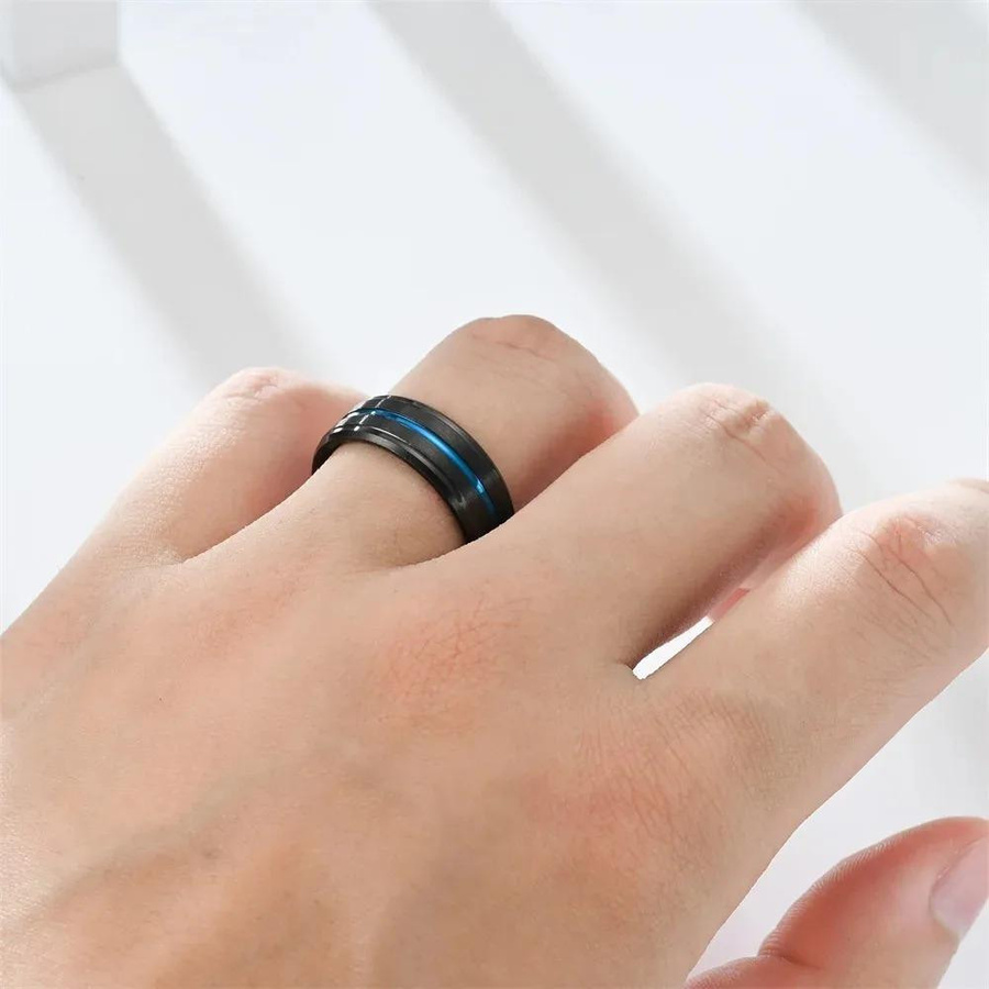 YIRAN Ring Edelstahl, Schwarz, Gebürstet, Unisex - Bild 1