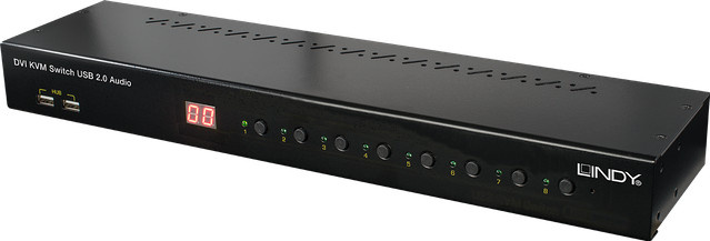 Lindy KVM Switch Pro USB 2.0 Audio DVI-I in Schwarz für 8 KVM/Audio/USB-Geräte mit USB-A, USB-C und 3,5 mm Klinke - Bild 1