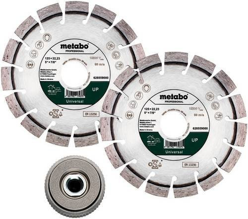 Metabo Diamanttrennscheibe Set für Beton und Stein, Farbe Silber, Durchmesser: 125 mm, Bohrungs-Ø: 22,23 mm, inklusive 2x Diamanttrennscheibe UP und 1x Quickspannmutter M 14 - Bild 1