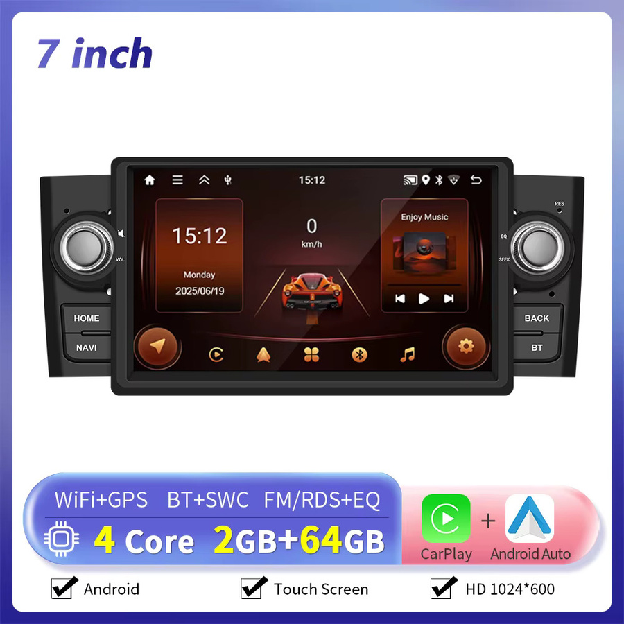 Camecho 2DIN Autoradio mit GPS, Bluetooth und Wi-Fi für Fiat Punto 05-09 und Linea 07-11, Android Auto und kabelloses CarPlay, Schwarz - Bild 4
