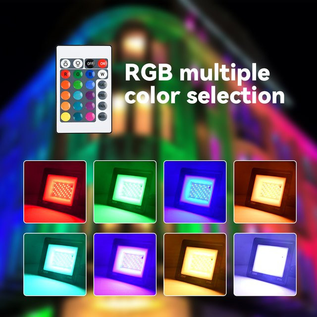 Arbrac RGB LED Flutlicht Set 50W mit Fernbedienung, IP66 wasserdicht, Schwarz, 2er Pack Outdoor Garten Beleuchtung - Bild 1