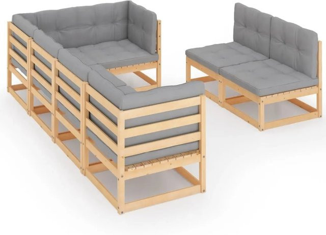 vidaXL 7-tlg Garten-Lounge-Set aus massivem Kiefernholz mit grauen Polstern in L-Form - Bild 1