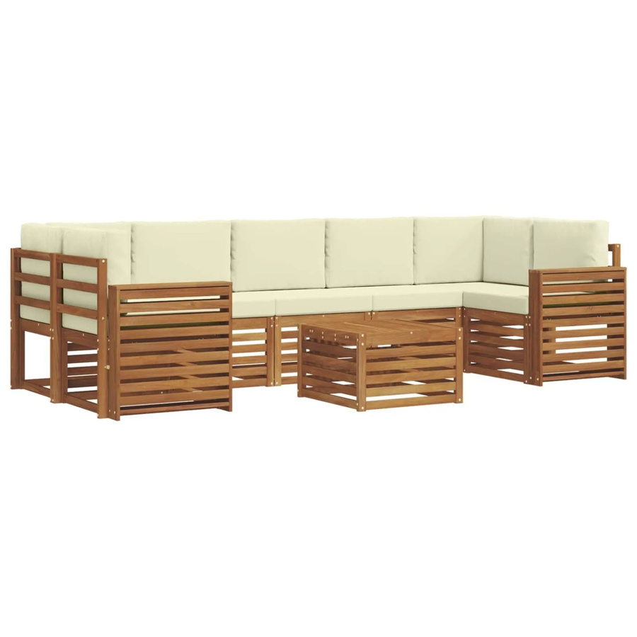vidaXL Sofagarnitur 8-teilig aus Massivholz Akazie in Natur und Beige mit Polsterung und Armlehnen - Bild 2