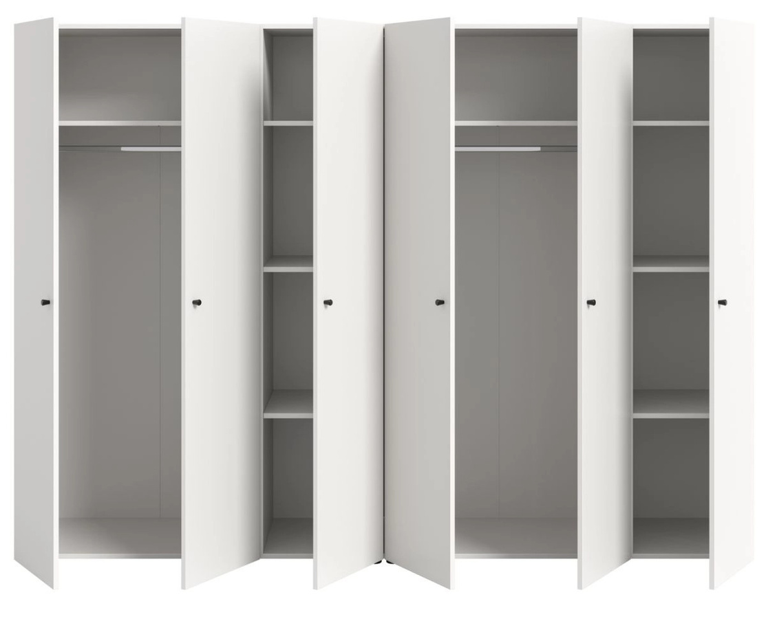 6-türiger Kleiderschrank Carter in Weiß, modern mit Kleiderstange und Regalböden, B: 240 cm, H: 176 cm - Bild 3