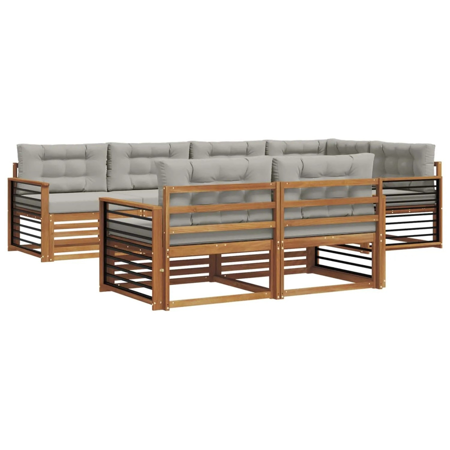 vidaXL Outdoor-Sofagarnitur L-Form aus Akazienholz mit 22-teiligem Set, Farbe Natur und Hellgrau - Bild 2