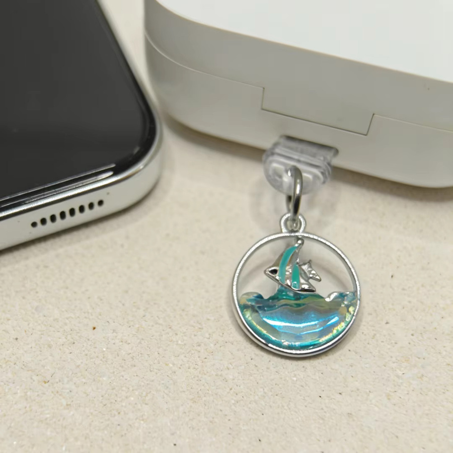 Ocean Wind Angel Fish Telefonstecker mit blauem Wasserwellen-Design für iPhone und USB-C - Bild 2
