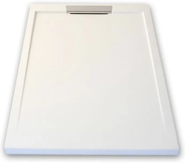 Mirlo Duschwanne Extra Flach aus Mineralguss in Weiß mit Chrom-Ablaufschutz B/T: 70 x 100 cm - Bild 1