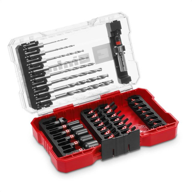 Einhell Impact-Bit-Set M-Case mit HSS-Metallbohrern, 39-teilig, Rot/Transparent - Bild 1