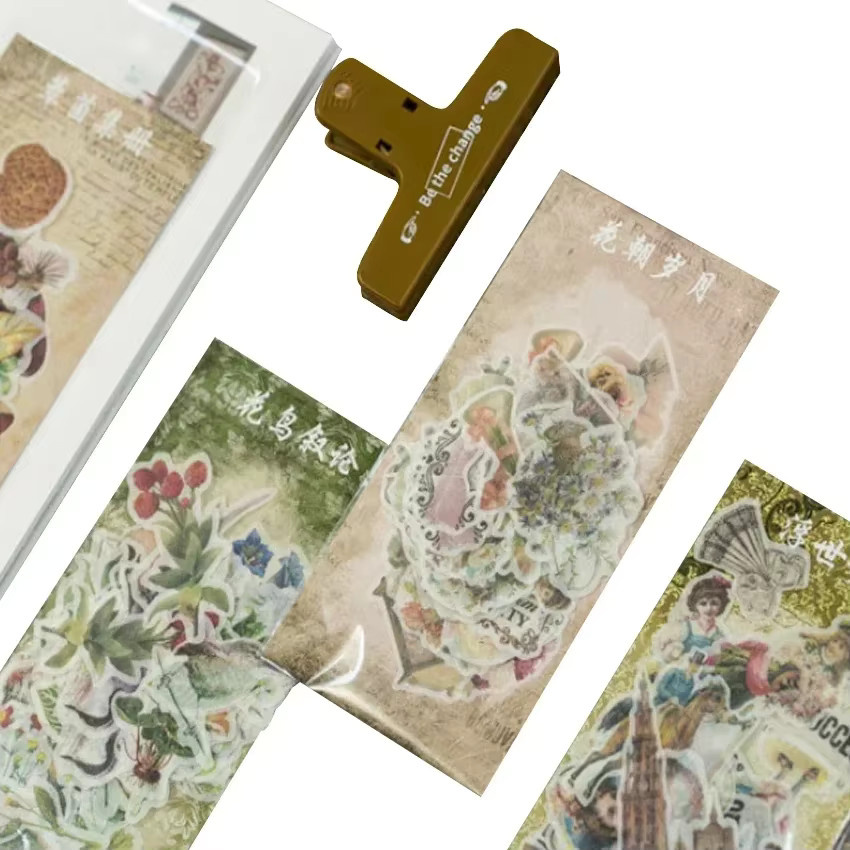 YCDBTH A Past Event Aufkleber Set mit 60 Stück in 4 Designs, Vintage Collage Sticker für dein Tagebuch in Beige und Multicolour - Bild 1