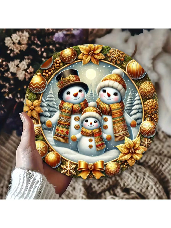 Potdemiel Schneemann-Familie Metallschild Rund, Weihnachtsdeko für Wand und Bar, Durchmesser: 20,32 cm - Bild 5