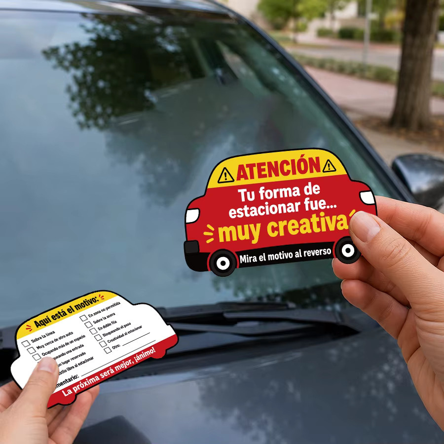 100 Stück Spanische Parkhinweiskarten in Auto-Form, doppelseitige humorvolle Warnhinweise für dein Fahrzeug, Mehrfarbig - Bild 5