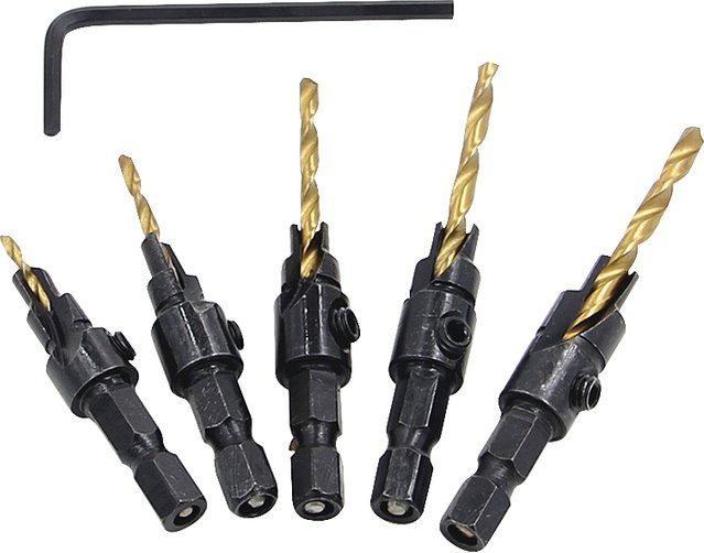 5-teiliges Forstner-Bohrer-Set mit sechseckigem Griff und Titan-Beschichtung in Silber für die Holzbearbeitung - Bild 1