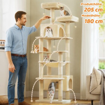 Pawz Road XXL Kratzbaum für Katzen in Beige mit Höhle und Hängematte aus Sisal, Höhe: 205 cm - Bild 2