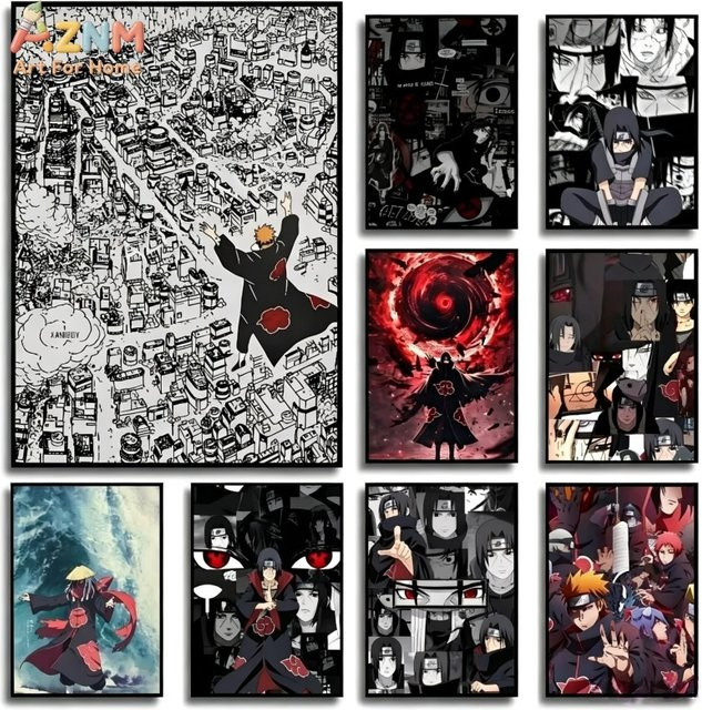 KAYOU Naruto Anime Wandkunst Poster mit Uchiha Itachi und Pain Akatsuki als Schwarz-Weiß Leinwanddruck - Bild 1