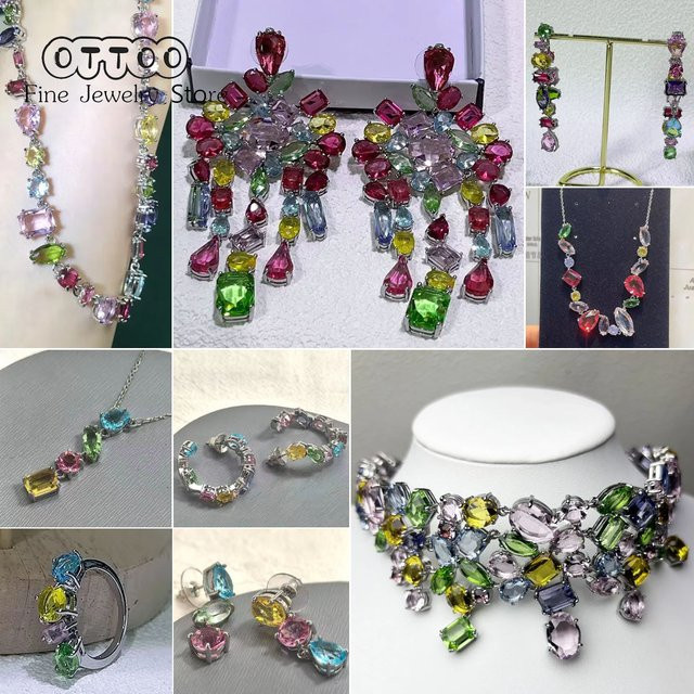 Original Charms Schmuckset, Halskette, Ohrringe, Armband, Silber, Rosa Kristall, Damen - Bild 1