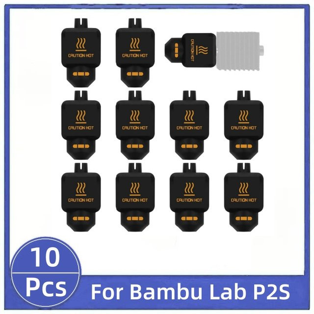 10 Stück Silikonsocken in Schwarz für Bambu Lab P2S 3D-Drucker Hotend Heizblockabdeckung und Düsenschutz - Bild 1