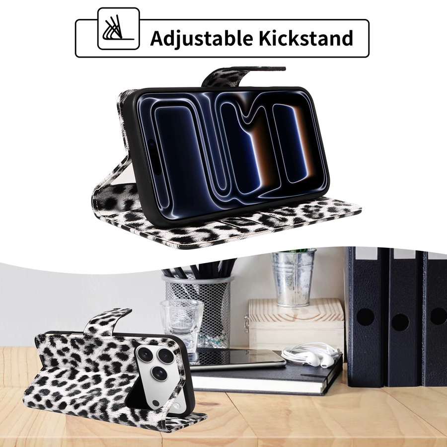 Stoßfeste Leder-Handyhülle mit Leopardenmuster für iPhone 11 bis iPhone 17 Pro Max Plus Mini in Multicolour und Purple - Bild 3