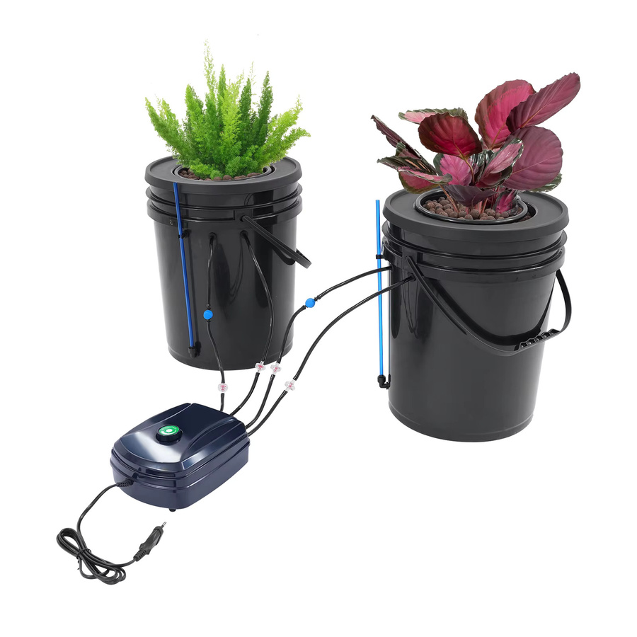 Bymaocar Hydroponisches Eimersystem Set mit Luftpumpe, 2 Stück Deep Water Culture DWC Pflanzeneimer in Schwarz, B: 30 cm, H: 38 cm - Bild 3