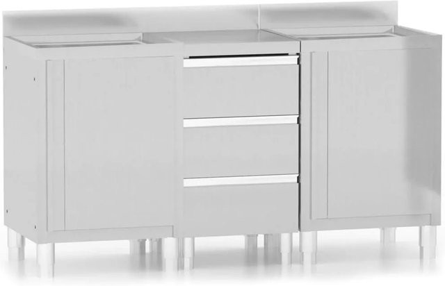 DELUKE Gastro-Spülschrank LUCI aus Edelstahl in Silber mit 2 Becken, Staufach und 3 Schubladen - Bild 1