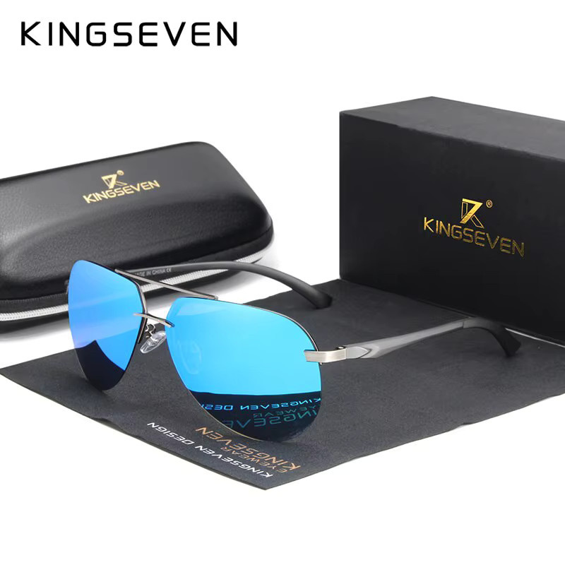 Kingseven Sonnenbrille, randlos, Metall, polarisiert, Aviator, Unisex - Bild 2