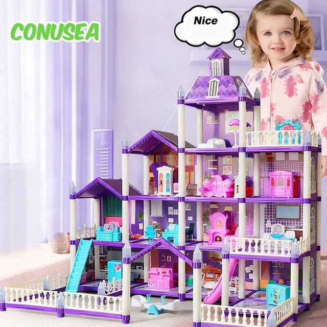 CONUSEA DIY Haus Miniaturen Prinzessin Schloss Villa, Puppenhaus, Rosa / Pink - Bild 1