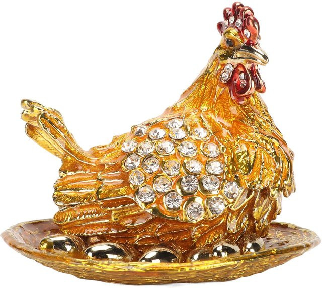 TOMTOP JMS Schmuckschatulle Goldene Henne aus Metall mit Strasssteinen in Handarbeit - Bild 1