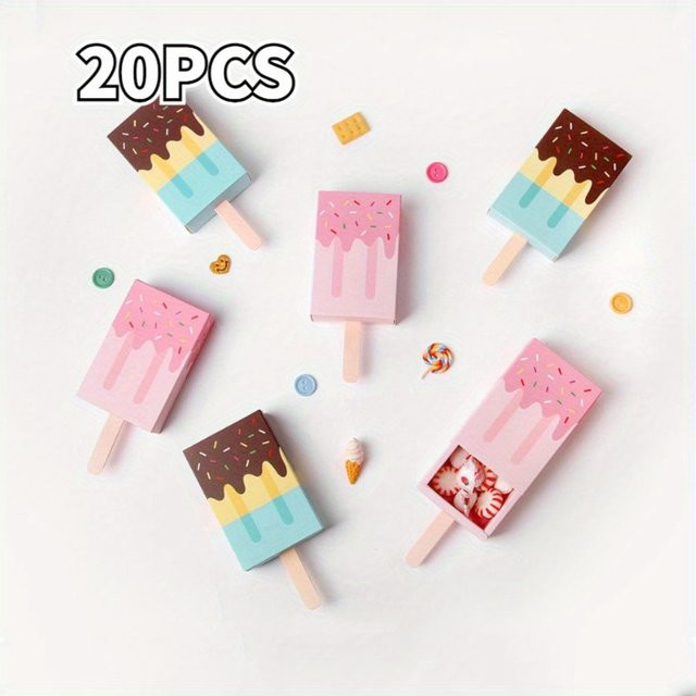 20 Stück Party Candy Boxen in Eis Form als niedliche Cartoon Geschenkboxen für Hochzeiten und Feiern in Pink und Multicolour - Bild 1