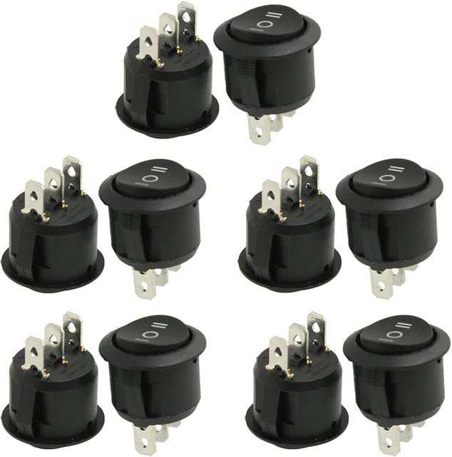 AOKIN Wippschalter Set 10 Stück EIN/Aus/EIN SPDT Snap-in Rundknopf Schwarz 6 A/250 V 10 A/125 V AC für Auto und Boot - Bild 1
