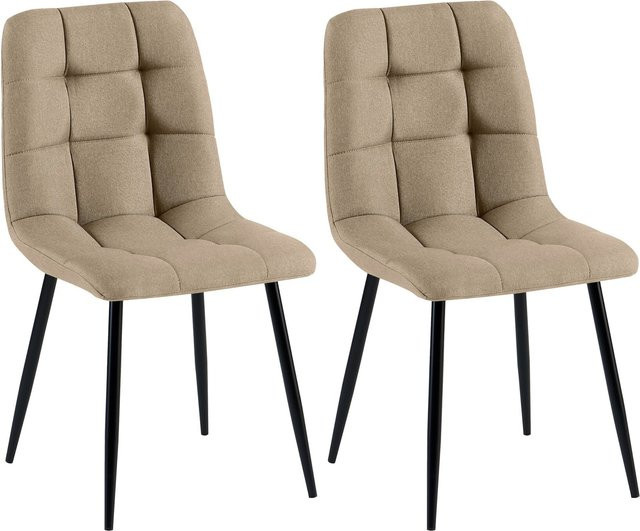 CLP 2er Set Esszimmerstühle Tilde, gepolsterte Küchenstühle mit gestepptem Stoffbezug in Beige und Metallgestell - Bild 1