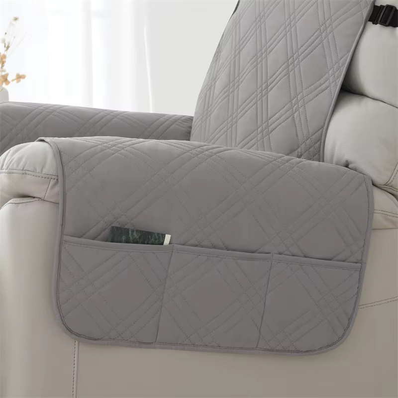 WANERQU Sesselbezug mit Tasche in Grau, Geometrisches Plaid-Design, rutschfest und aus Polyester - Bild 3