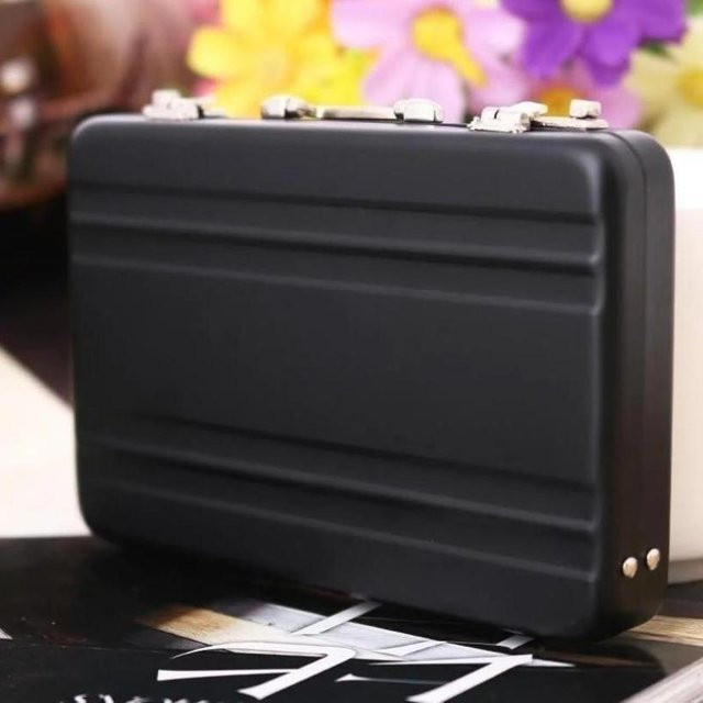Kartenhalter aus Metall in Schwarz im Mini-Kofferdesign für Bankkarten und Visitenkarten - Bild 1