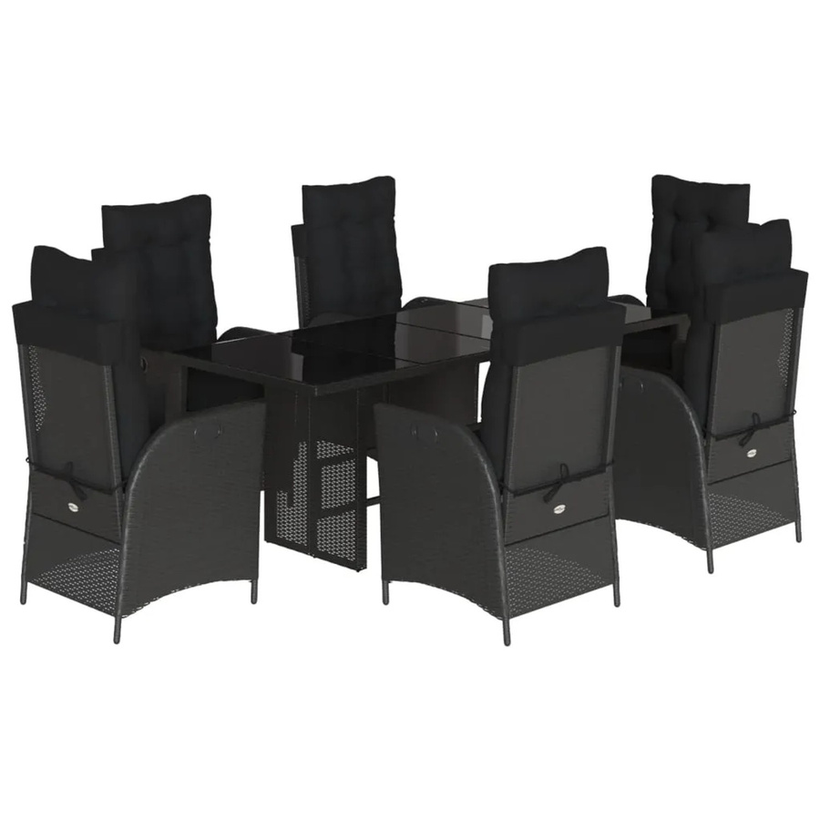 vidaXL 7-tlg Garten-Essgruppe aus schwarzem PE-Rattan mit Kissen und Hartglas-Tischplatte - Bild 2