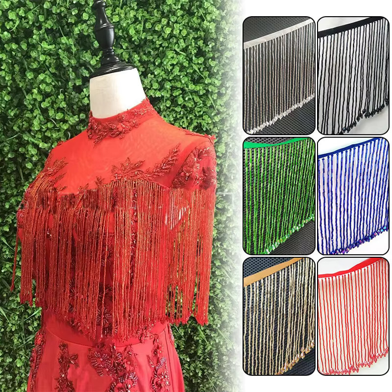 Kristall Anhänger Spitze Trim mit Quaste in Schwarz, 15 cm Fransen für DIY Nähzubehör, Tanzkostüme und Dekoration - Bild 2
