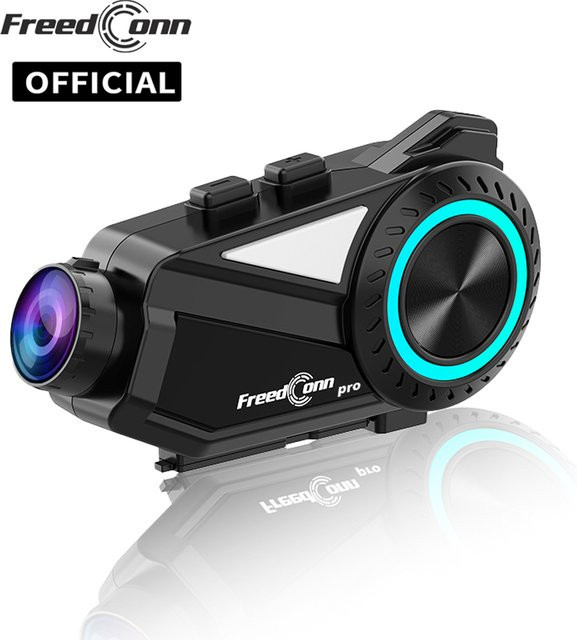 Freedconn R3 Pro Bluetooth Helm-Intercom mit 1440P Dash Cam, WiFi Video Recorder und App-Steuerung, Schwarz - Bild 1