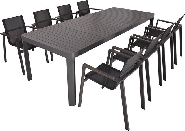 DELUKE Garten-Sitzgruppe ERNST 9-tlg. aus Aluminium und Kunststoff in Anthrazit mit ausziehbarem Esstisch im Industrial-Design - Bild 1