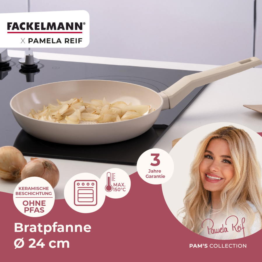 Fackelmann Pamela Reif Bratpfanne mit Keramikbeschichtung und Wabenboden, Beige, Durchmesser: 24 cm - Bild 3