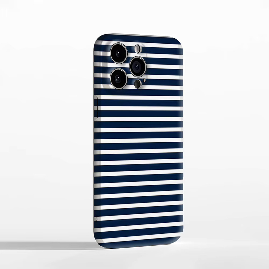 Handyhülle mit marineblauen und weißen Streifen für Apple iPhone 17 16 15 14 13 12 Pro Max Plus mit doppelschichtiger Rückseite - Bild 2