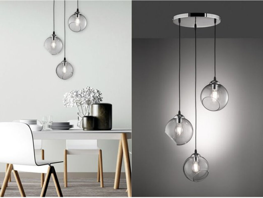 Reality Pendelleuchte Clooney in Chrom und Glas mit 3 Leuchten, moderne runde Design-Pendellampe, Höhe: 150 cm, Durchmesser: 35 cm, E27 - Bild 2