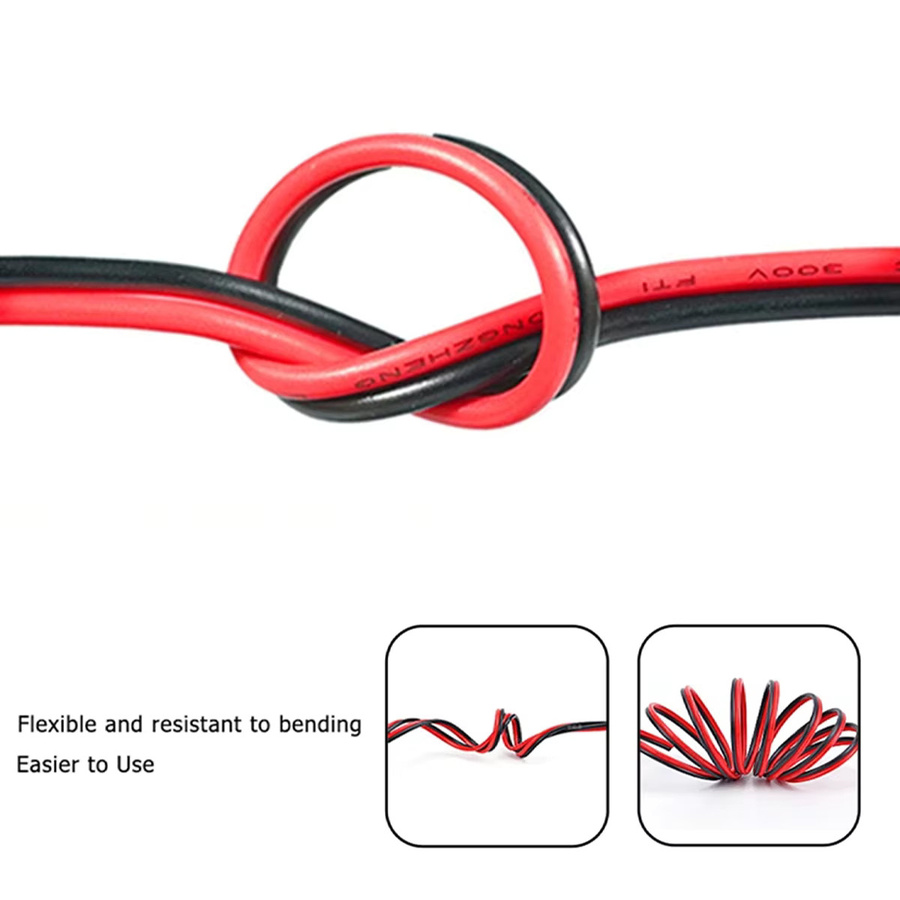 EVSOLAR UL2468 2-Pin Elektronik-Verlängerungskabel 16AWG in Schwarz und Rot für LED und 12V Audio-Anwendungen - Bild 3