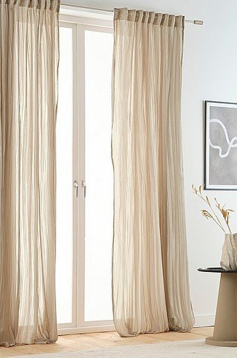 Jotex TEA Multifunktionsgardine aus Polyester, 2er-Set, gestreift, semi-transparent, Beige/Braun, Höhe: 135 cm, Breite: 200 cm - Bild 1