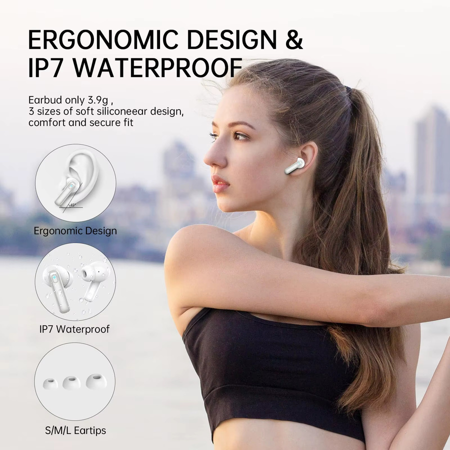 Kabellose Bluetooth 5.3 In-Ear-Ohrhörer mit 4 ENC-Mikrofonen, 40 Stunden Spielzeit und LED-Anzeige in Grau oder Weiß - Bild 5