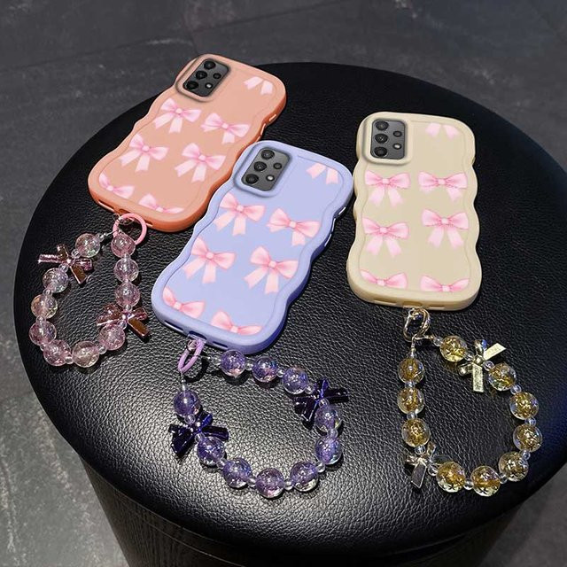 Samsung Galaxy A52s 5G Schutzhülle mit Schleifen-Design und Trageband in Pink - Bild 1