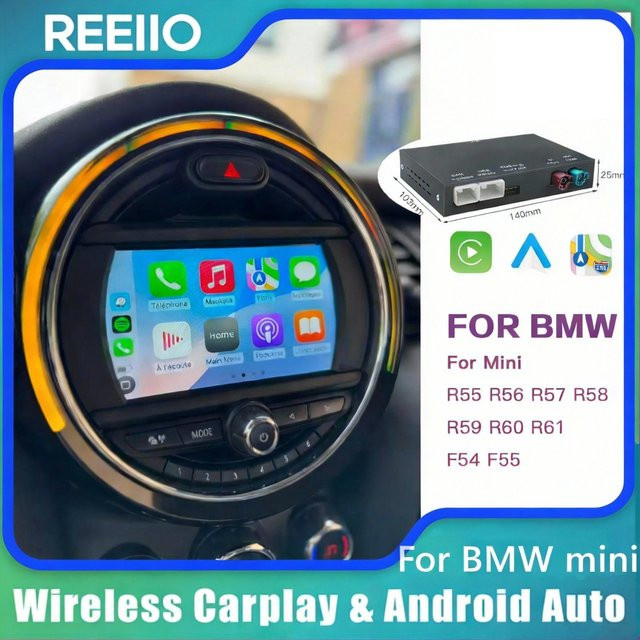 REEIIO Kabelloses CarPlay und Android Auto Interface für BMW Mini Cooper CIC NBT R55 R56 R57 R58 R59 R60 R61 mit AirPlay Mirror Link Funktion in Schwarz - Bild 1